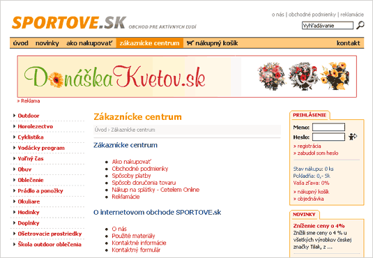 SPORTOVE.sk, Športový obchod, športové potreby